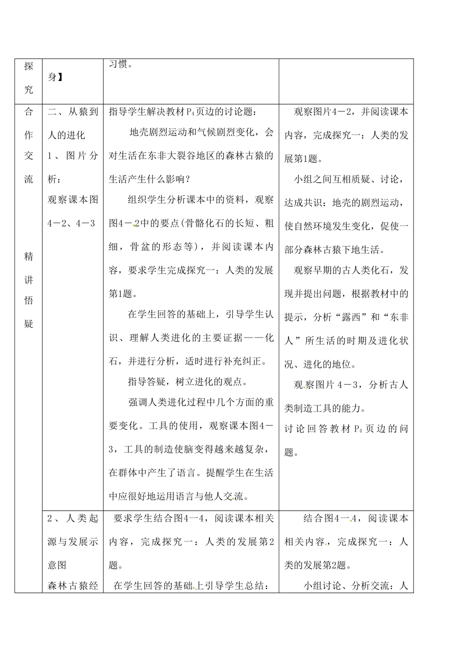 2014七年级生物下册 第一节 人类的起源和发展（第二课时）教案 新人教版_第2页