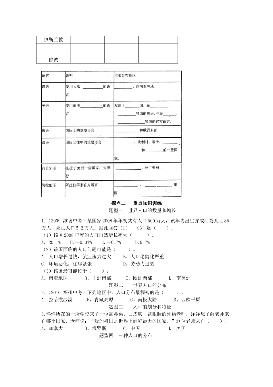 七年级地理上册 第三章复习案  湘教版_第2页