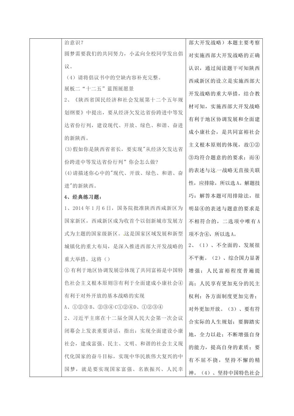 陕西省山阳县九年级中考政治 国情教育专题复习 全面建成小康社会学案-人教版初中九年级全册政治学案_第3页