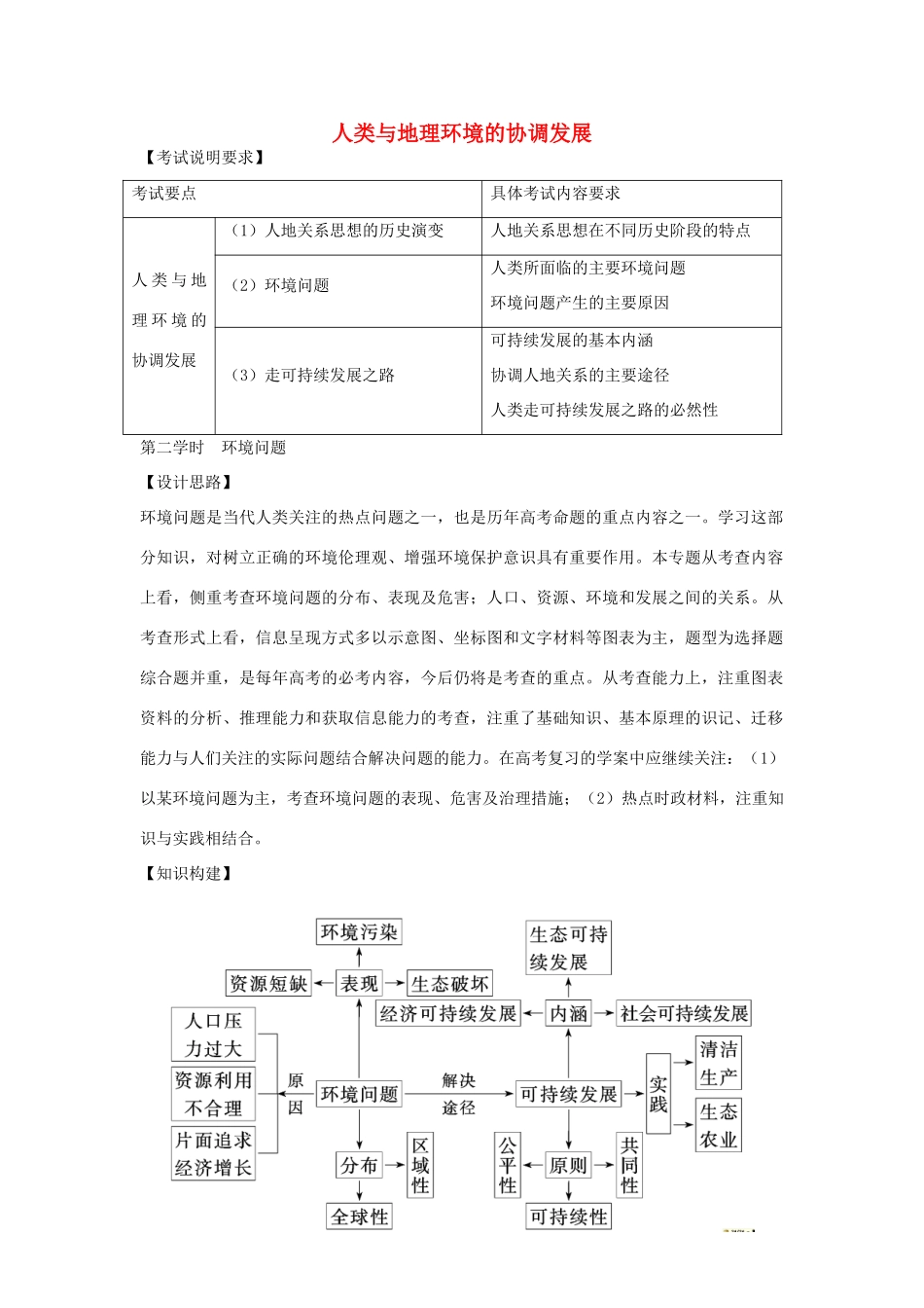江苏省扬州市高考地理二轮专题复习 人类与地理环境的协调发展 第2课时 人类与地理环境的协调发展教案-人教版高三全册地理教案_第1页