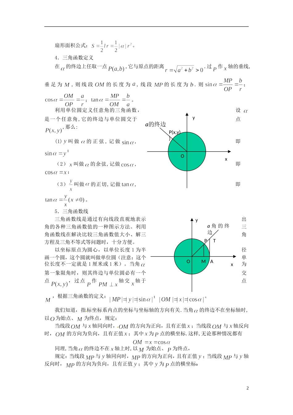 海南省文昌中学高中数学 任意角的三角函数及诱导公式教案 新人教A版必修4_第2页
