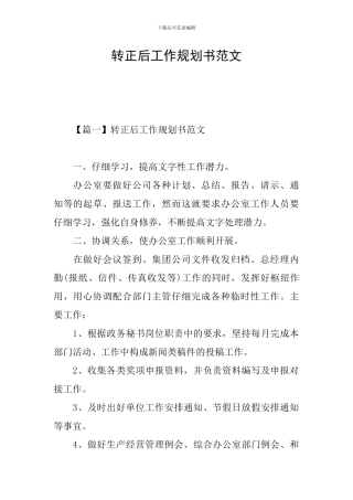 转正后工作规划书范文