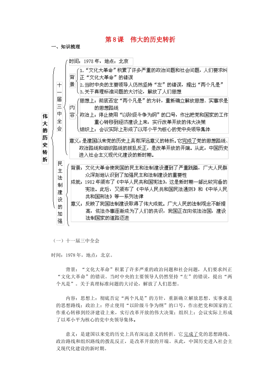 2015八年级历史下册 第8课 伟大的历史转折教材解析 新人教版_第1页
