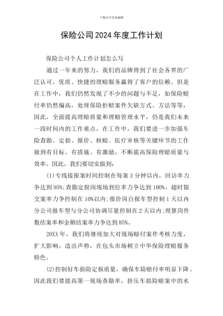 保险公司2024年度工作计划