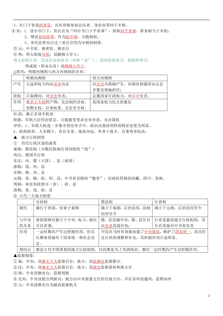 四川省泸州市古蔺县中学高中历史《专题一古代中国的政治制度》教学案 人民版必修1_第2页