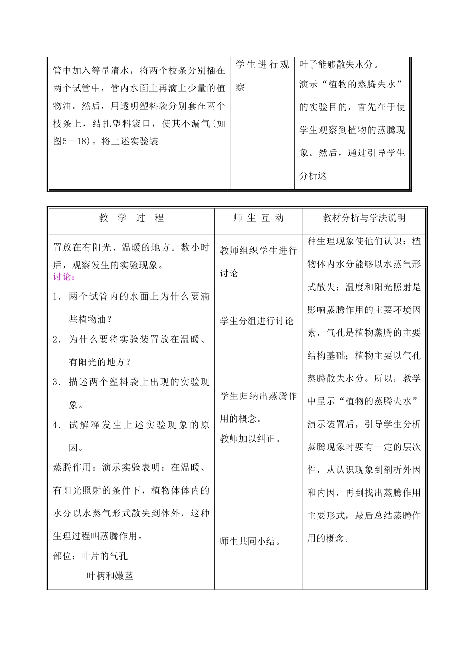 七年级生物上册《蒸腾作用》教学设计1 北师大版教材_第2页