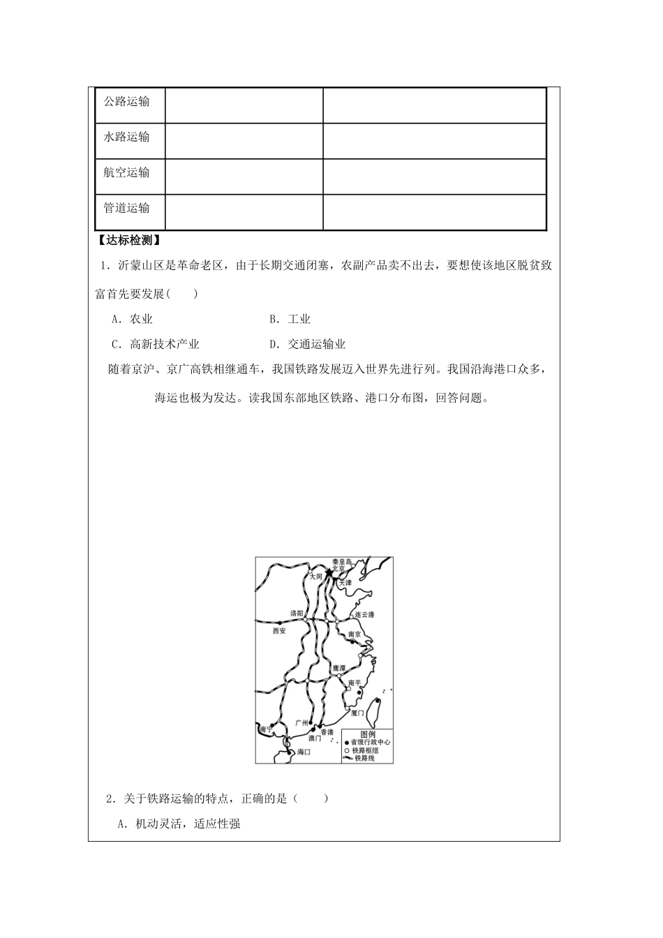 八年级地理上册 4.3 腾飞的交通运输业（第1课时）学案 晋教版-人教版初中八年级上册地理学案_第2页