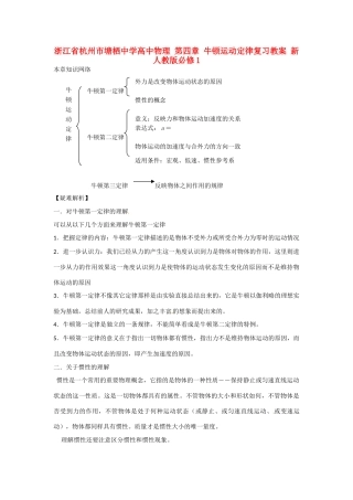 浙江省杭州市塘栖中学高中物理 第四章 牛顿运动定律复习教案 新人教版必修1