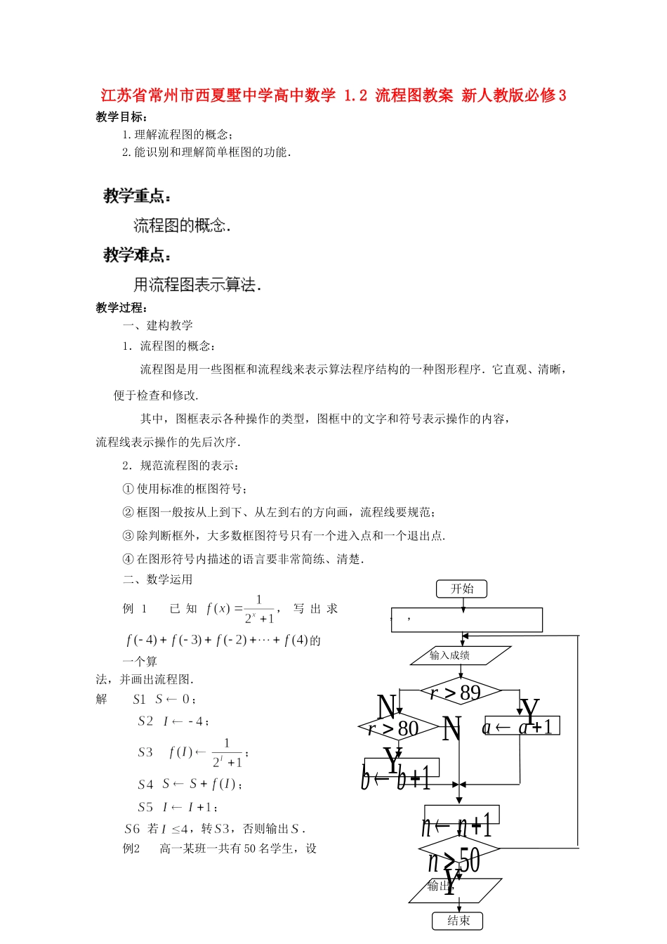 江苏省常州市西夏墅中学高中数学 1.2 流程图教案 新人教版必修3_第1页