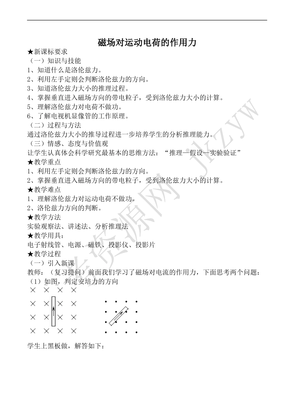 高中物理人教版选修3-1磁场对运动电荷的作用力_第1页