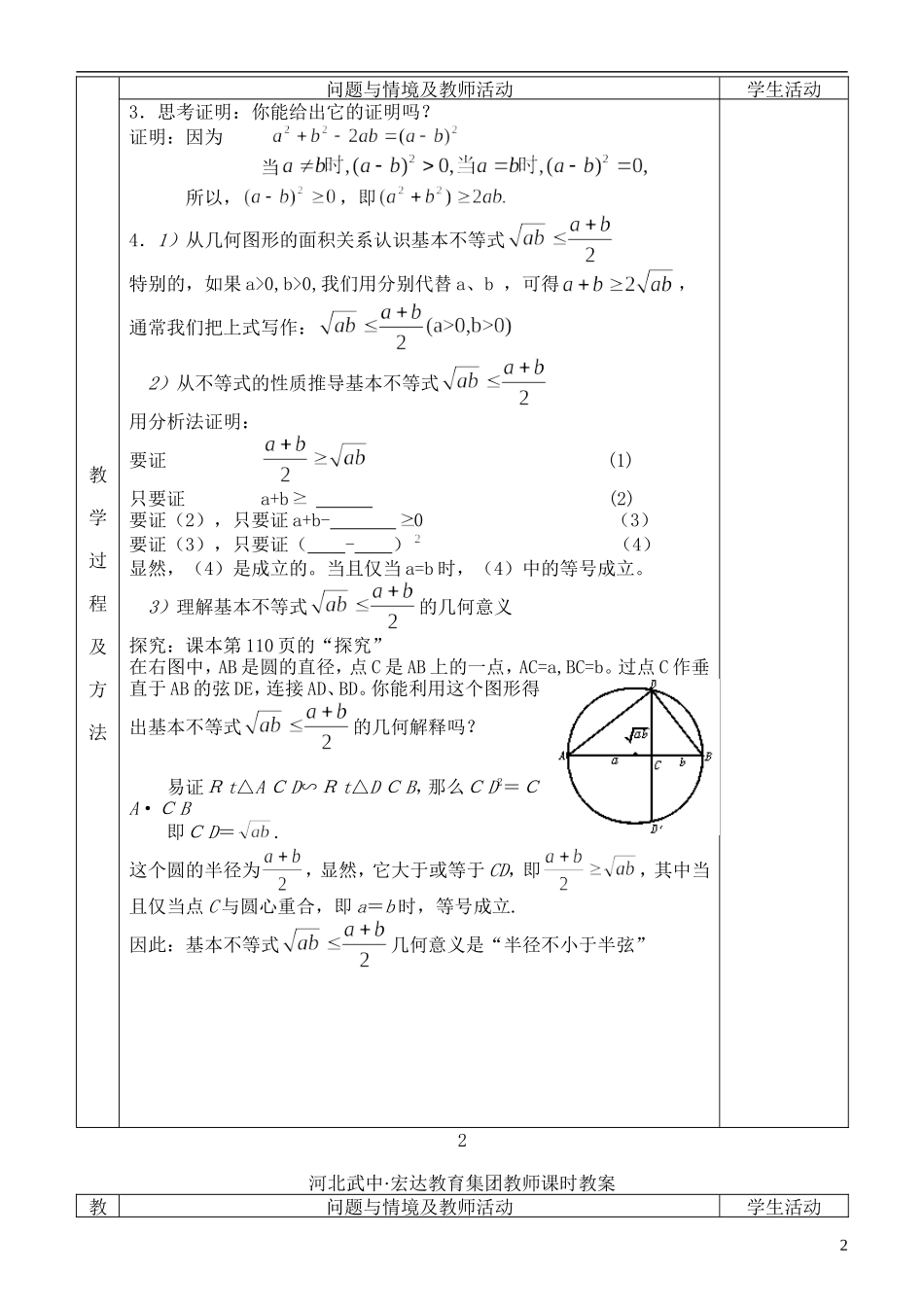河北省武邑中学高中数学 §3.4基本不等式第1课时教案 新人教A版必修5_第2页