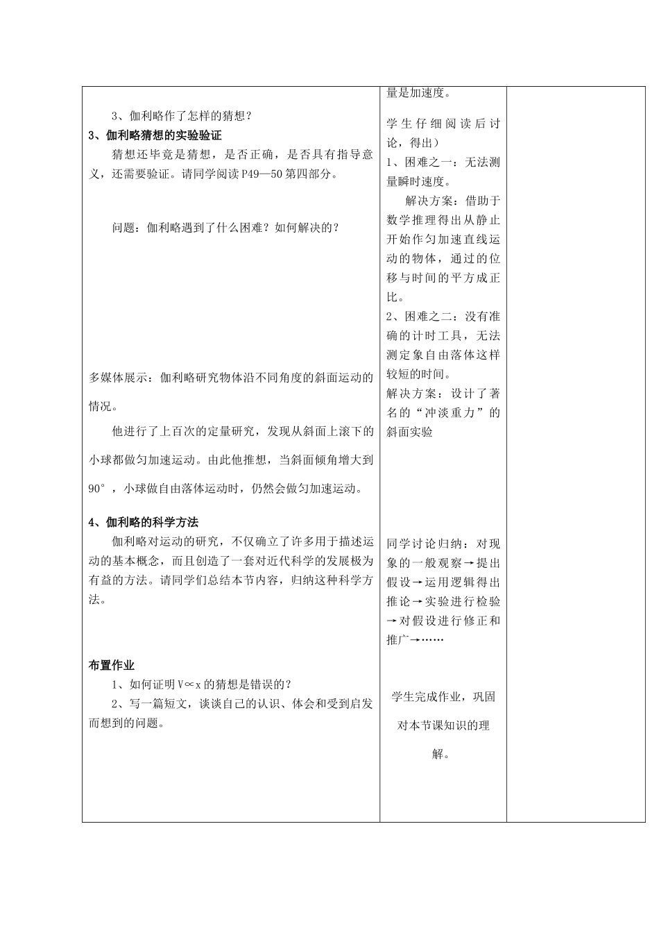山东省郯城三中高一物理《伽利略对自由落体运动的研究》教案_第3页