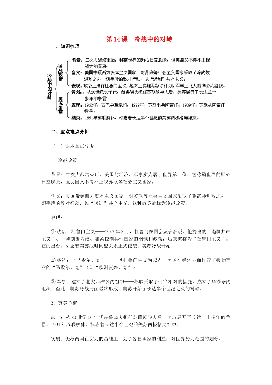 2015九年级历史下册 第14课 冷战中的对峙教材解析 新人教版_第1页