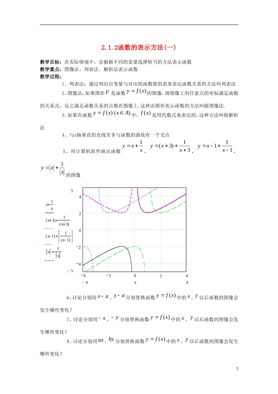 内蒙古赤峰二中高中数学 2.1.2函数的表示方法(一) 教案 新人教B版必修1_第1页