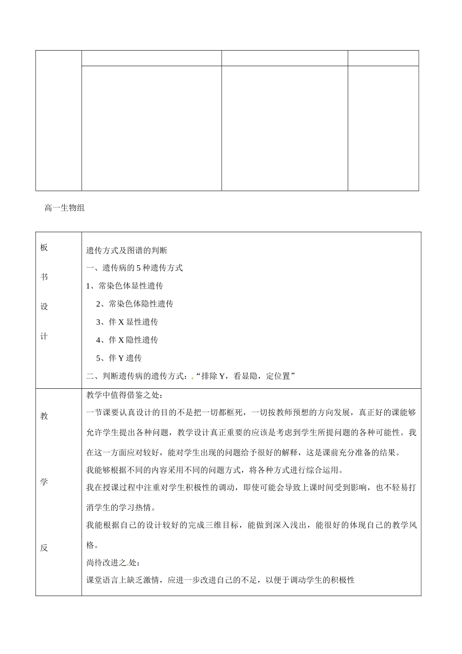 黑龙江省友谊县红兴隆管理局第一高级中学高一生物《 遗传方式及图谱的判断（伴性遗传 第2课时）》教案_第2页