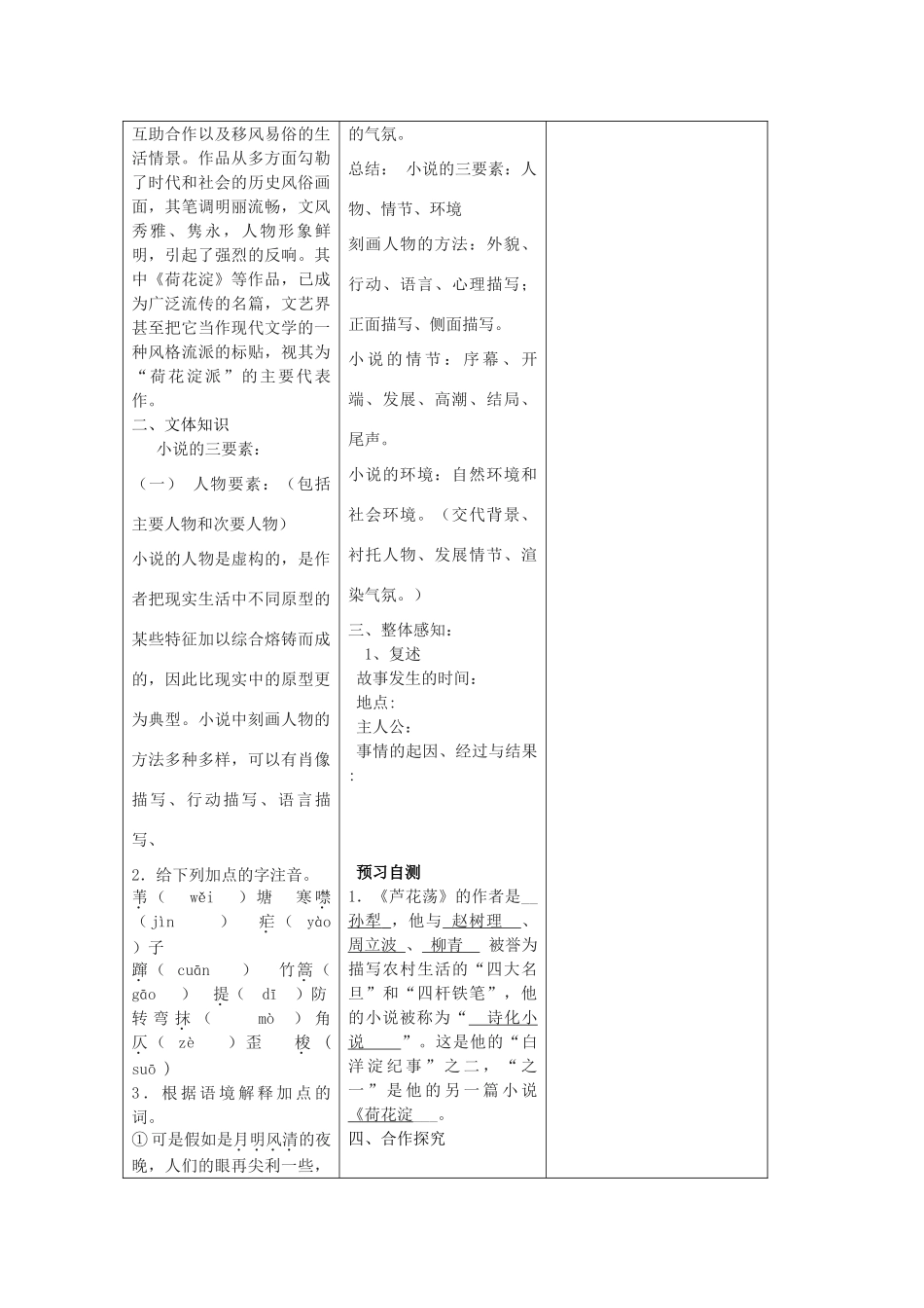 河南省淮阳县西城中学八年级语文上册 第2课《芦花荡》教师导学稿 新人教版_第2页