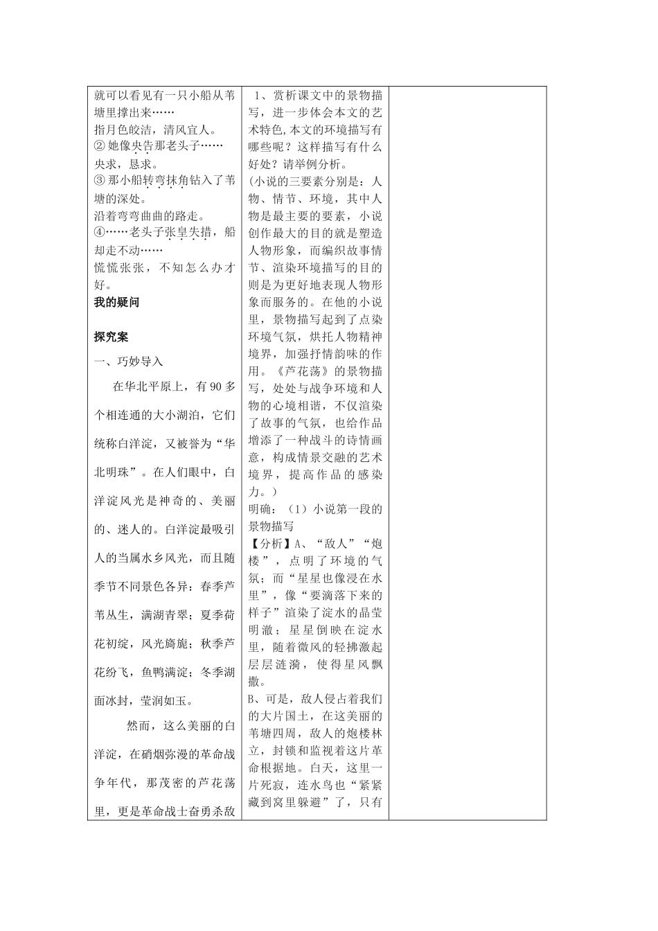河南省淮阳县西城中学八年级语文上册 第2课《芦花荡》教师导学稿 新人教版_第3页