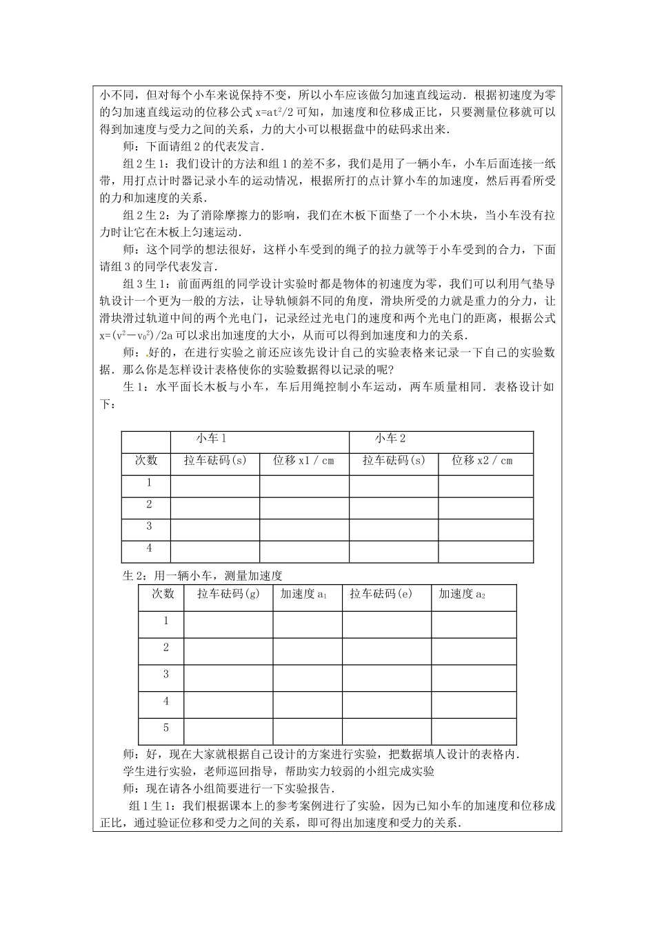 广东省陆河外国语学校高中物理《4.2 影响加速度的因素》教案 新人教版必修1_第3页