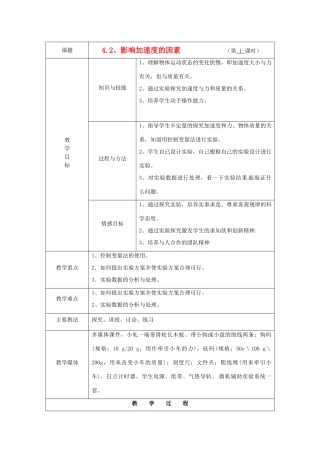 广东省陆河外国语学校高中物理《4.2 影响加速度的因素》教案 新人教版必修1