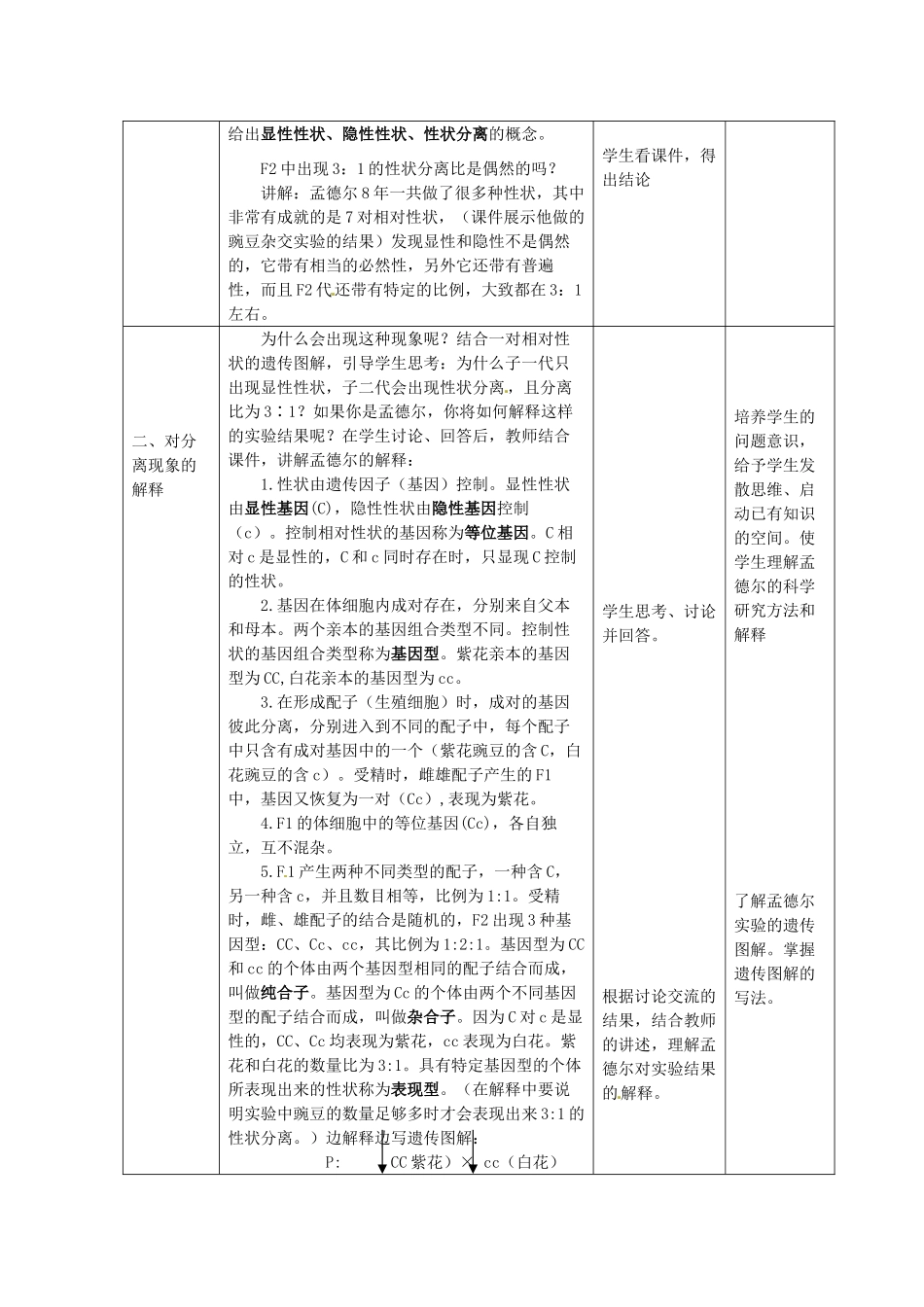 四川省射洪县高一生物《第一节 孟德尔豌豆杂交实验》教案（6）新人教版_第3页
