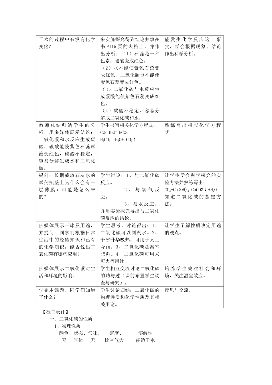 【黄冈教研备课】九年级化学上册 第六单元《碳和碳的氧化物》课题3 二氧化碳和一氧化碳教案 人教新课标版_第2页