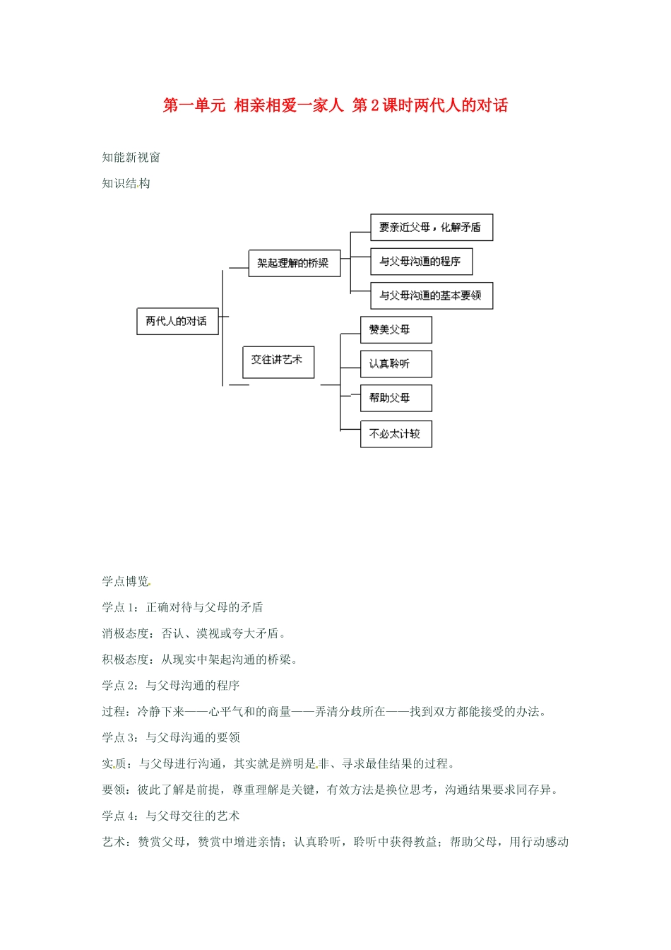 河南省新乡县高级中学八年级政治上册 第一单元 相亲相爱一家人 第2课时 两代人的对话教学案 新人教版_第1页