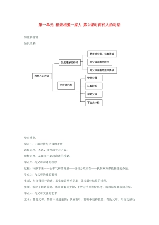 河南省新乡县高级中学八年级政治上册 第一单元 相亲相爱一家人 第2课时 两代人的对话教学案 新人教版