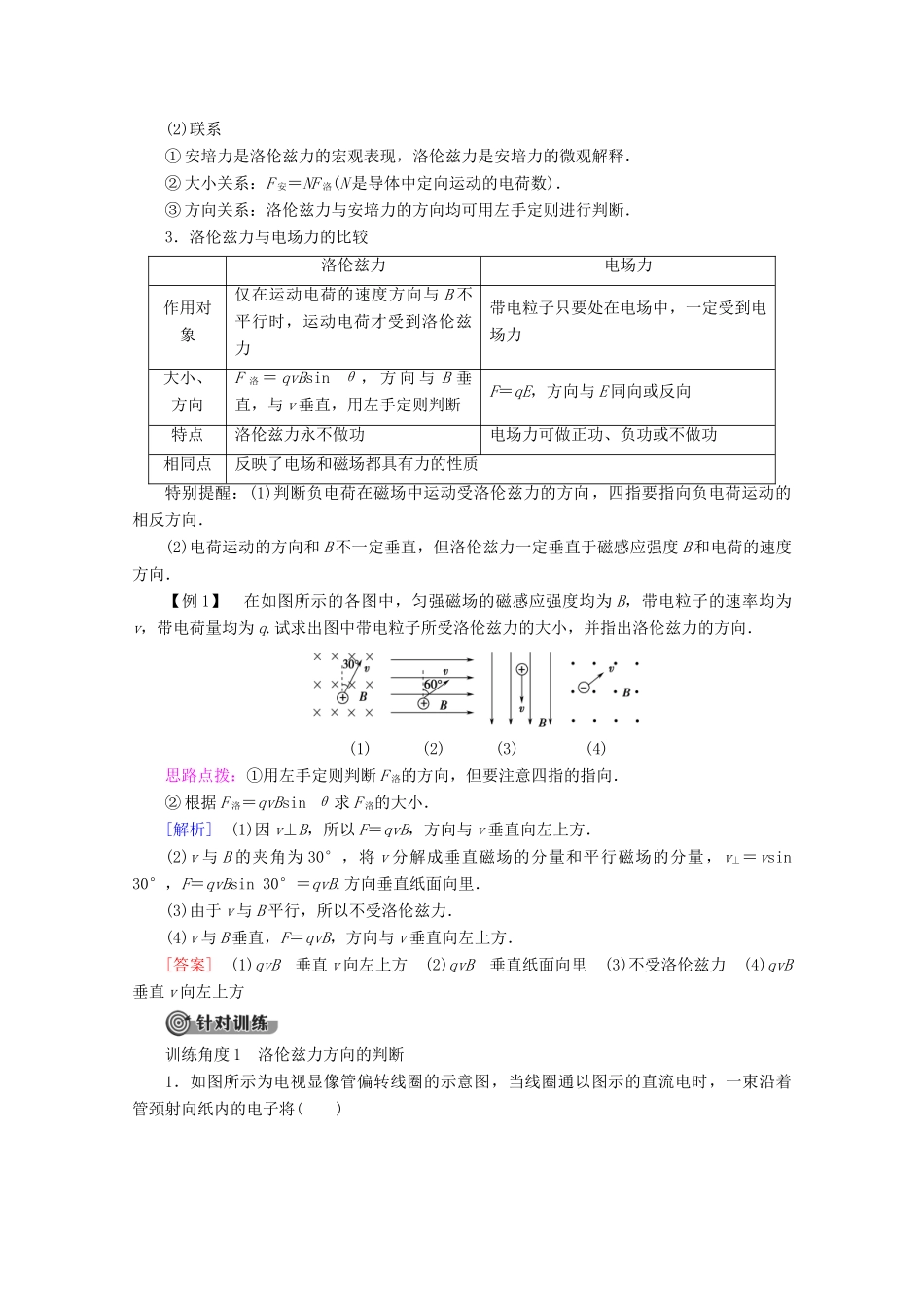 高中物理 第3章 4 磁场对运动电荷的作用——洛伦兹力教案 教科版选修3-1-教科版高二选修3-1物理教案_第3页