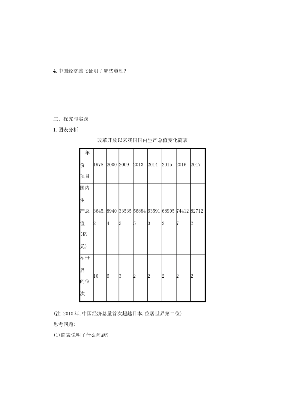 九年级道德与法治上册 第一单元 富强与创新 第一课 踏上强国之路 第1框 坚持改革开放学案设计 新人教版-新人教版初中九年级上册政治学案_第2页