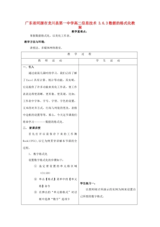 广东省河源市龙川县第一中学高二信息技术 3.6.3数据的格式化教案