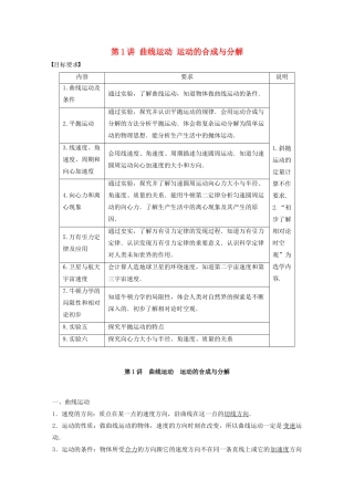江苏省高考物理一轮复习 第四章 曲线运动 运动的合成与分解 第1讲 曲线运动 运动的合成与分解教案-人教版高三全册物理教案
