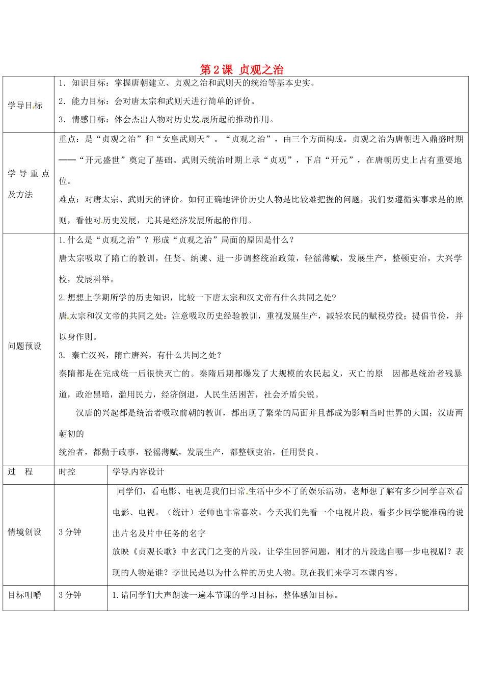 山东省济阳县竞业园学校七年级历史下册 第2课 贞观之治导学案 新人教版_第1页
