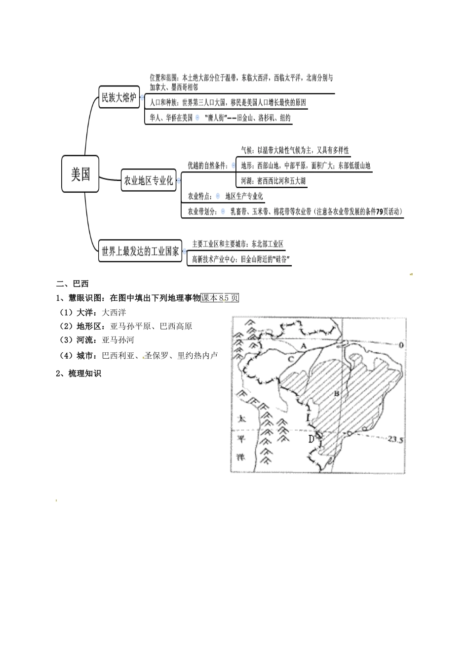 七年级地理下册 第九、十章 美国、巴西和极地地区导学案 新人教版-新人教版初中七年级下册地理学案_第2页