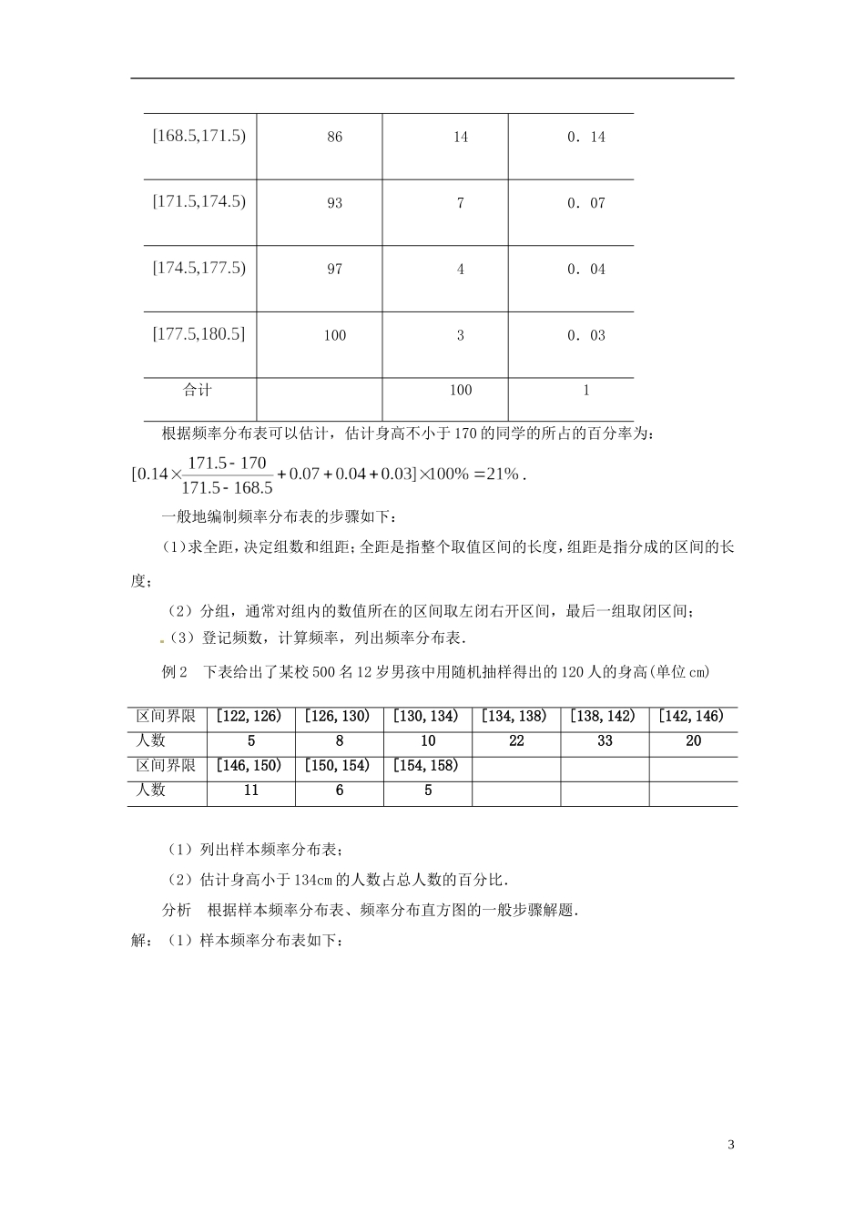 江苏省常州市西夏墅中学高中数学 2.2.1 频率分布表教案 苏教版必修3_第3页