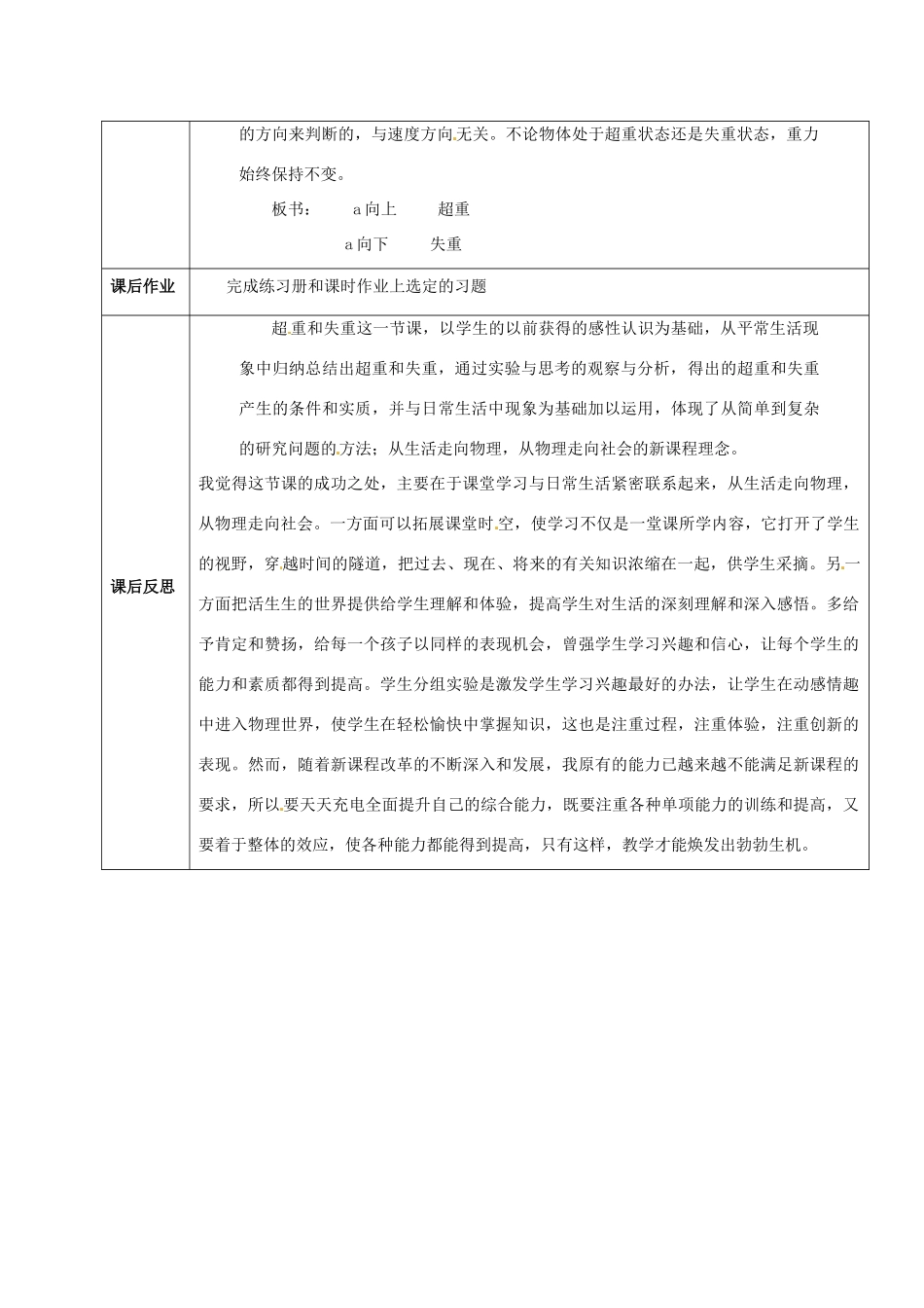 高中物理 第5章 研究力和运动的关系 5.5 超重 失重教案 沪科版必修1-沪科版高一必修1物理教案_第3页