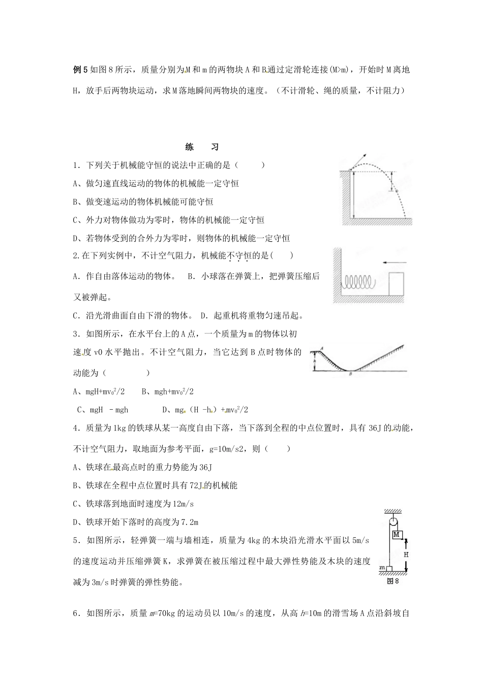 江苏省淮安中学II部高二物理《机械能守恒定律》教案_第2页