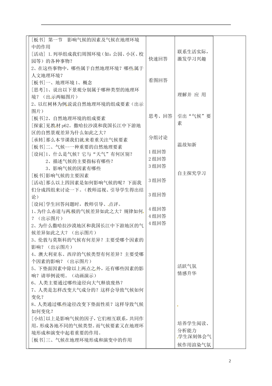 重庆市涪陵第二中学高中地理 3.1 气候在地理环境中的作用教案 中图版必修1_第2页