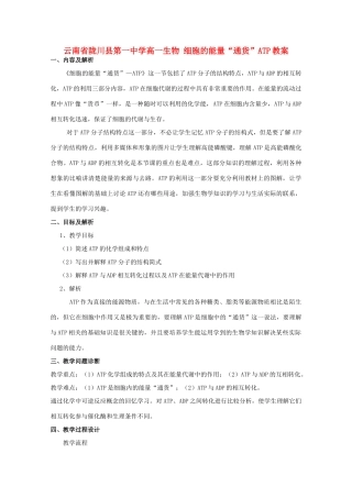 云南省陇川县第一中学高一生物 细胞的能量“通货”ATP教案