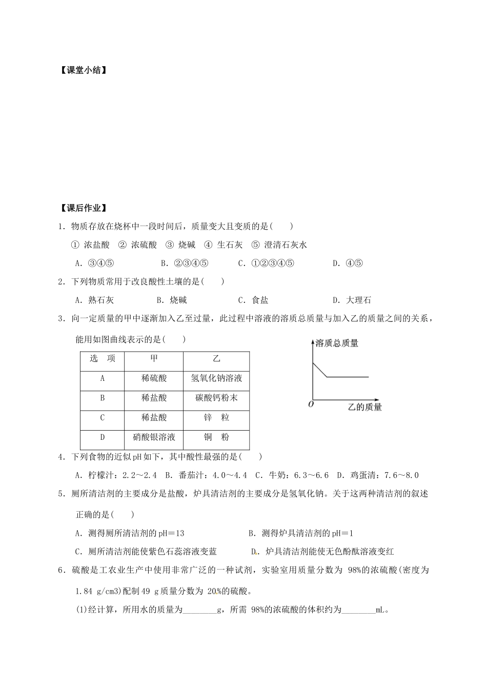 江苏省南通市海安县中考化学复习 第十讲 酸和碱学案-人教版初中九年级全册化学学案_第3页