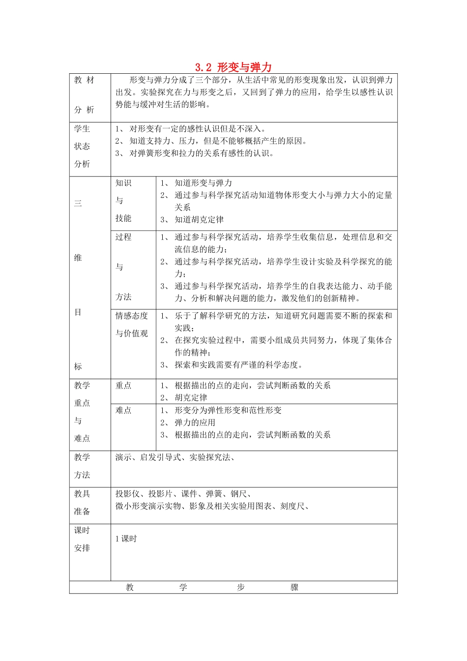高中物理 第3章 相互作用 3.2 形变与弹力教案2 鲁科版必修1-鲁科版高一必修1物理教案_第1页