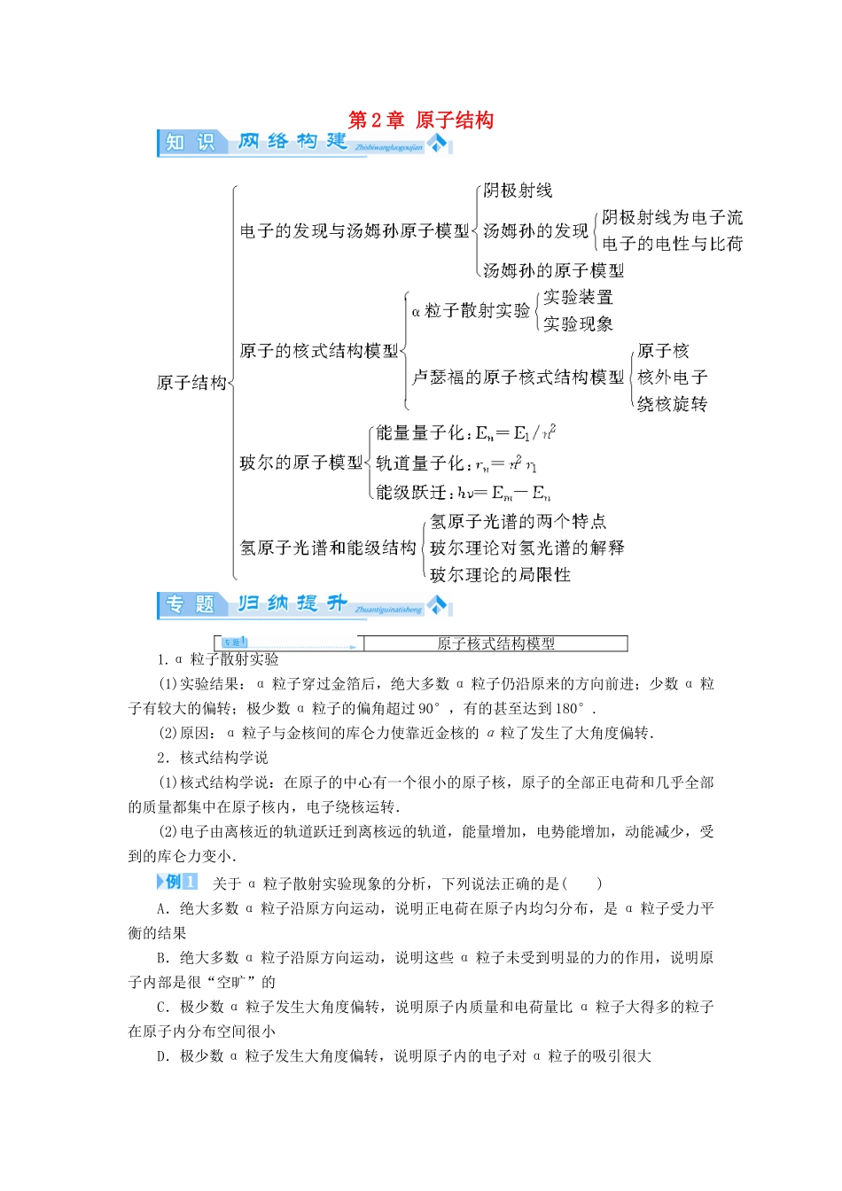 高中物理 第2章 原子结构归纳提升教案 鲁科版选修3-5-鲁科版高二选修3-5物理教案_第1页