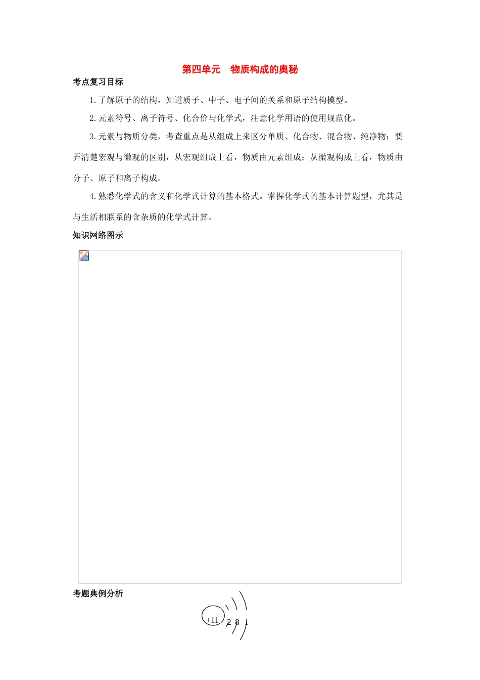 九年级化学第四单元《物质构成的奥秘》复习学案人教版_第1页