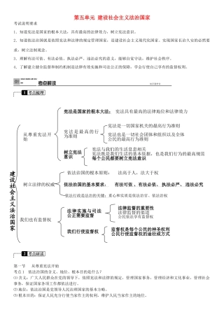 春中考政治 考点梳理复习 八下 第五单元 建设社会主义法治国家学案 湘教版-湘教版初中九年级全册政治学案