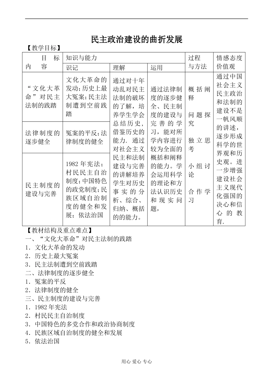 新人教版必修1高中历史民主政治建设的曲折发展教案_第1页