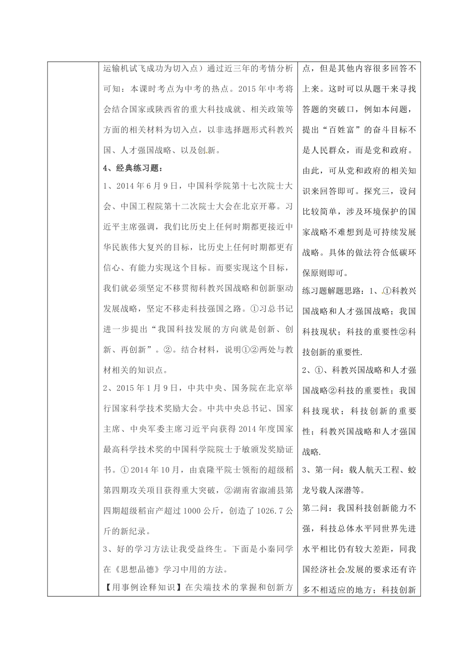 陕西省山阳县九年级中考政治 国情教育专题复习 科教兴国与创新学案-人教版初中九年级全册政治学案_第3页