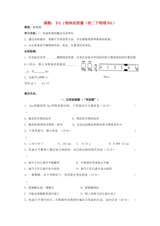 江苏省无锡市蠡园中学八年级物理 6.1《物体的质量》学案 苏科版