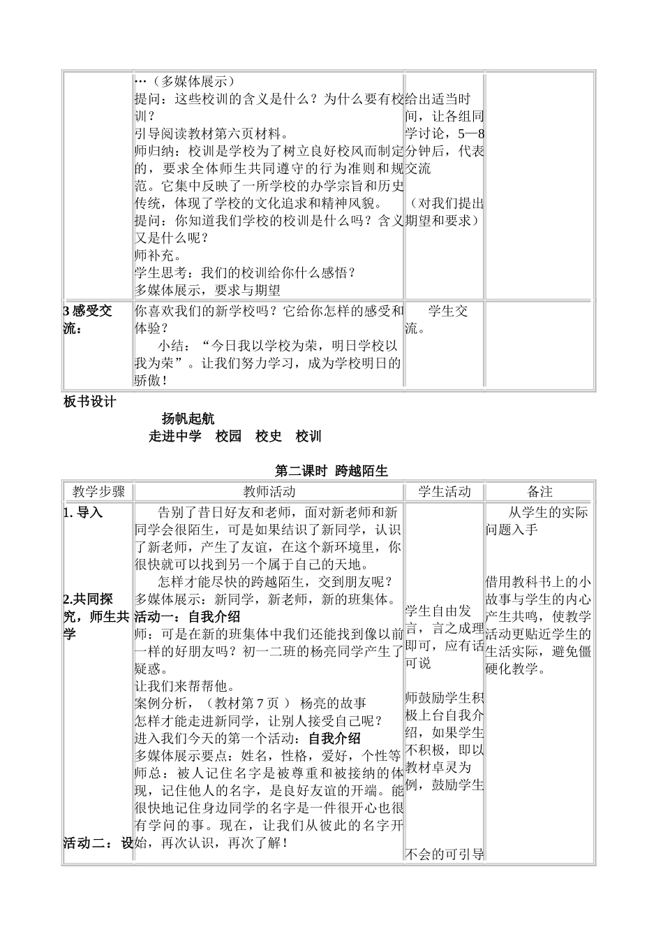七年级政治上册 第一课 走进中学教学设计 教科版教材_第3页