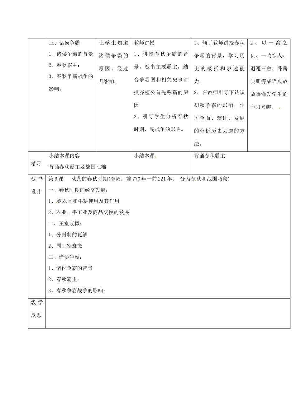 （秋季版）吉林省通化市七年级历史上册 第2单元 第6课《动荡的春秋时期》导学案 新人教版-新人教版初中七年级上册历史学案_第2页