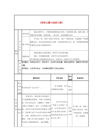 山东省邹平县实验中学七年级历史上册 第7课《春秋五霸与战国七雄》学案（无答案） 北师大版