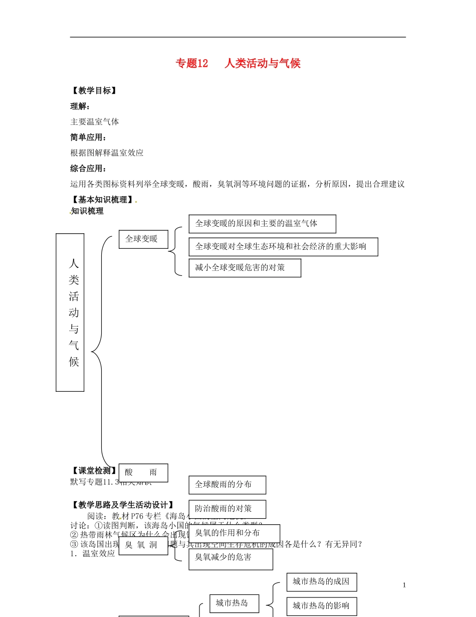 上海市上海理工大学附属中学高一地理 专题12 人类活动与气候复习教案_第1页